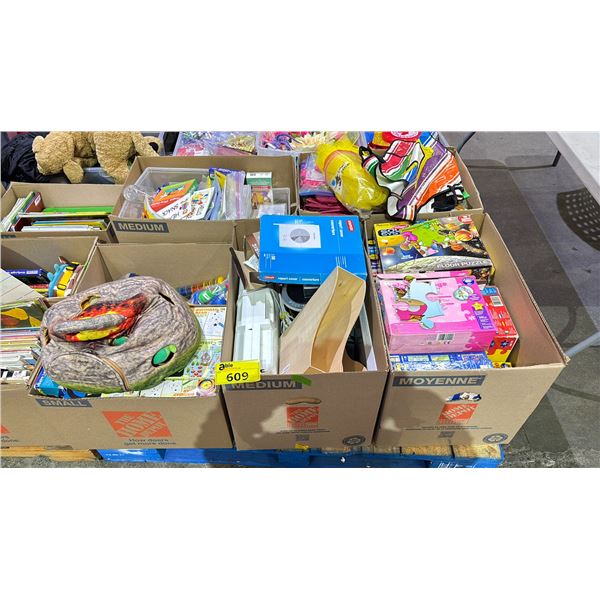PALLET OF CHILDREN'S EDUCATIONAL GAMES, SENSORY TOYS, APRONS, FLOOR PUZZLES & MORE *MUST TAKE ALL