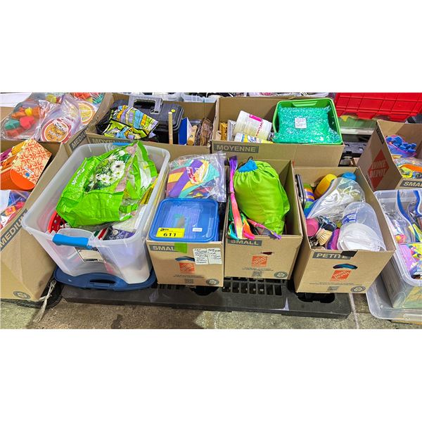 PALLET OF ASSORTED PLASTIC DISHWARE, CRAFTING SUPPLIES, FRAMES & MORE *MUST TAKE ALL ON PALLET*