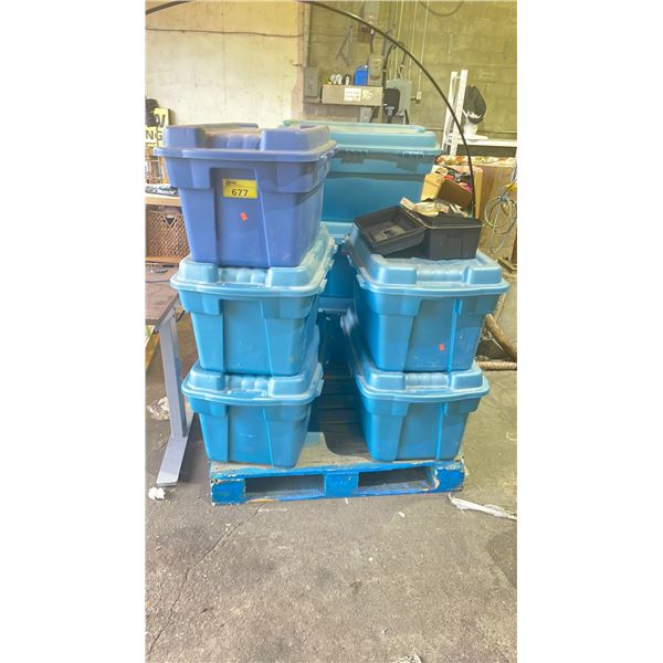 PALLET OF BLUE TOTES CONTAINING CLOTHES & OTHER SOFT GOODS *MUST TAKE ALL ON PALLET*