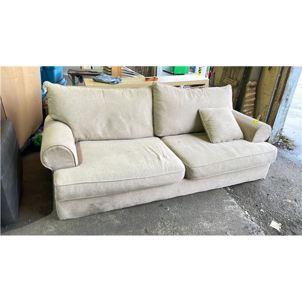 FABRIC SOFA WITH CUSHIONS (SOME FRAYS & CLEANING REQUIRED)