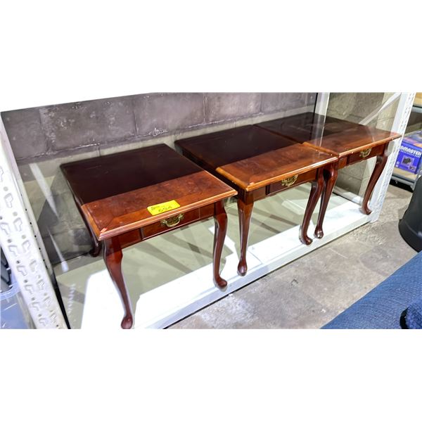 3 WOODEN END TABLES WITH 1 DRAWER