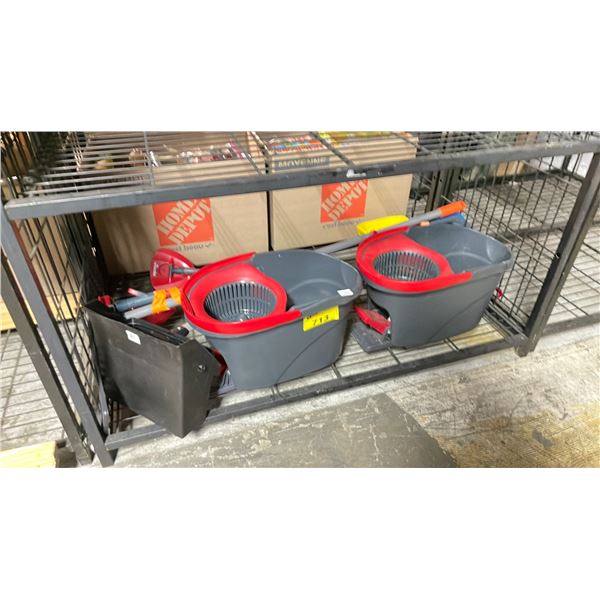2 VILEDA SPIN MOP SETS, ASSORTED MOPS (NO SPONGES/CLOTHS) & STANDING DUST PAN