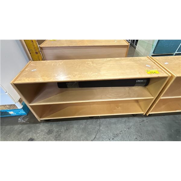 MOBILE WOODEN 2 TIER STORAGE SHELF - APPROX. 48"W X 14"D X 23"H