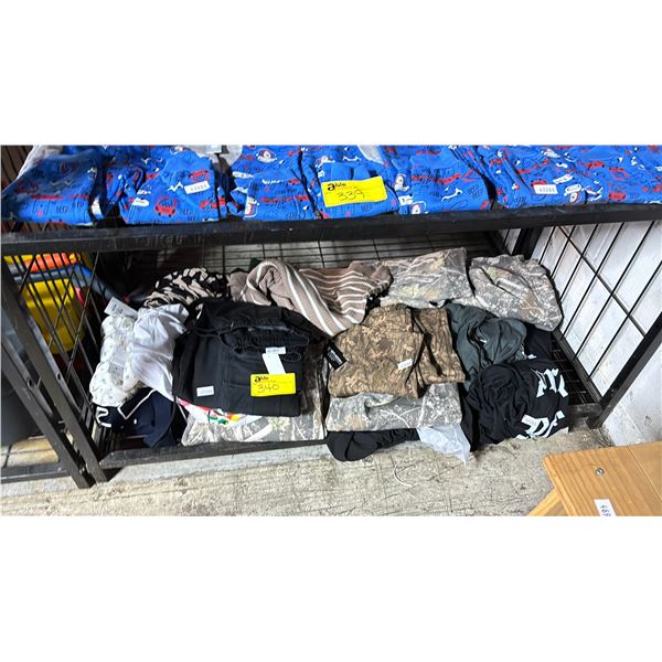 SHELF OF ASSORTED JOGGING PANTS, T-SHIRTS & SWEATERS