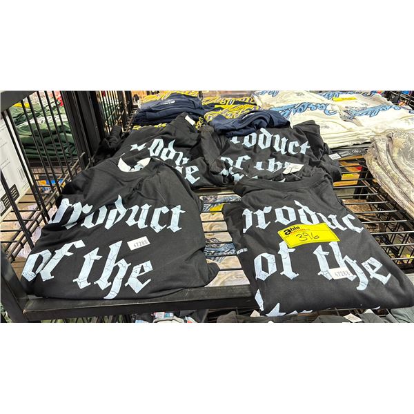 (9) BLACK "PRODUCT OF THE STREETS" T-SHIRTS (ASSORTED SIZES