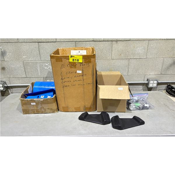 3 BOXES OF E-BIKE PARTS, E-BIKE BATTERY WRAP, SCOOTER INNER TUBES & MORE