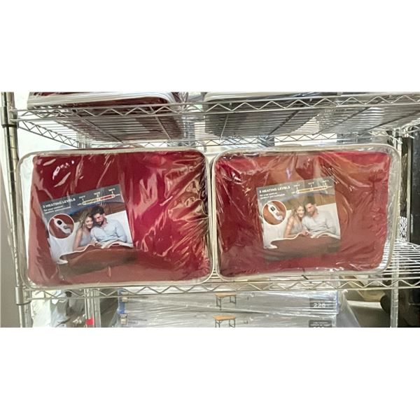 (2) RED FLEECE LINED HEATED BLANKETS WITH 3 HEATING LEVELS