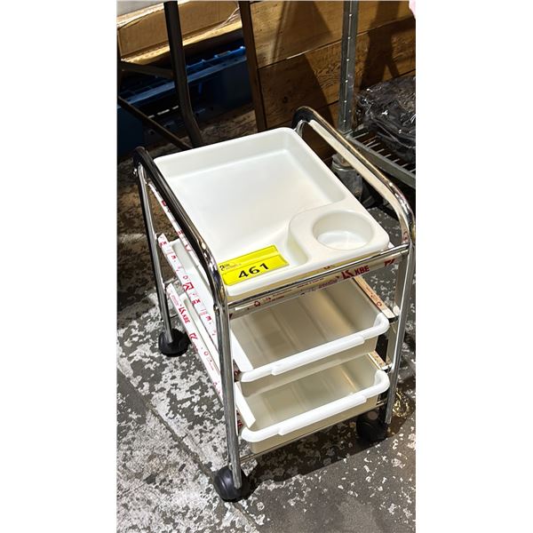 WHITE 3-SHELF SALON TROLLEY *DISPLAY* (APPROX. 20" TALL)