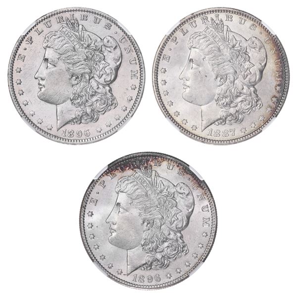 Group of (3) NGC Graded Morgan Silver Dollars, 1887 // 1896,