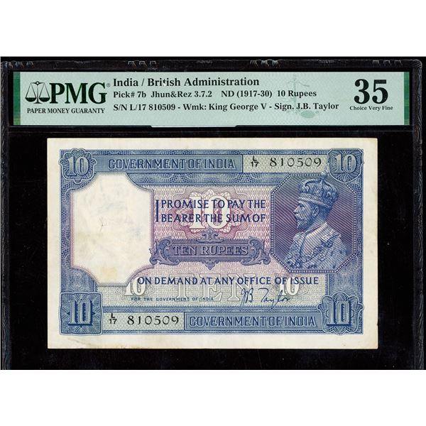 ND (1917-30) Indian / British Administration, Government Of India Pick #7b 10 Rupees PMG 35 Choice V