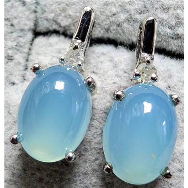 SILVER CHALCEDONY AND DIAMOND EARRINGS, SUGGESTED RETAIL VALUE $200