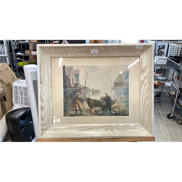 FRAMED PRINT BY WILLIAM DEGARTHE TITLED "LOBSTER FISHERMEN AT PEGGY'S COVE N.S." 21.5" X 17.5"