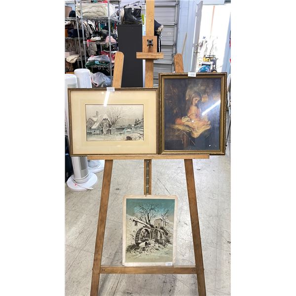 FRAMED PRINT BY EMILY CRITCHLEY IN 1889, FRAMED PRINT BY A. VAN DYCK IN 1854 TITLED "PRESEPIO" &