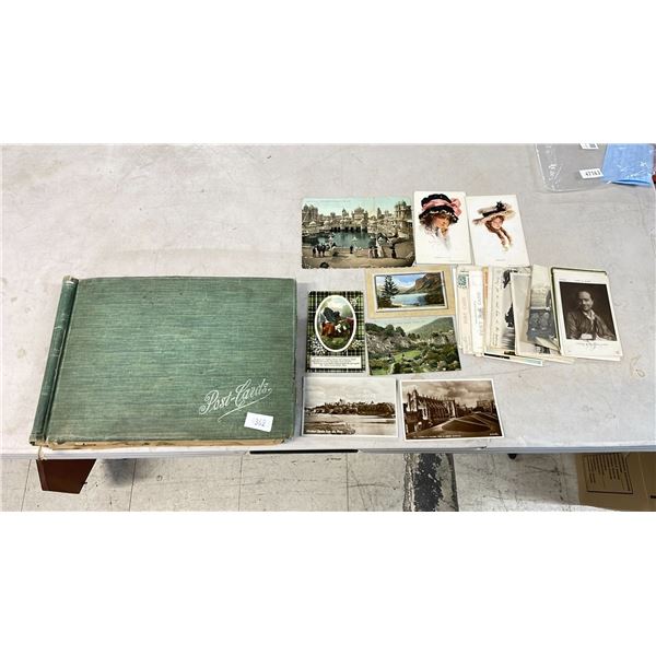 POST CARD ALBUM WITH ASSORTED VINTAGE POST CARDS CIRCA LATE 1800'S - EARLY 1900'S