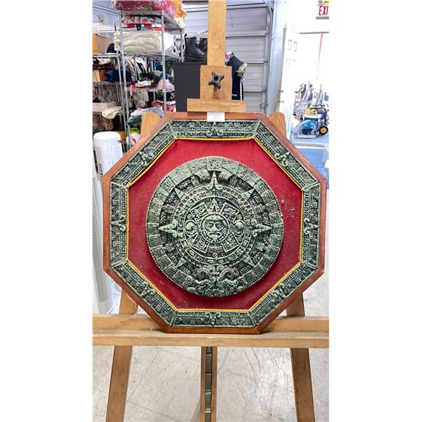 FRAMED OCTAGONAL AZTEC CALENDAR WALL PLAQUE 18" X 18"