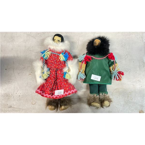 PAIR OF INUIT BOYS & GIRLS HANDMADE DOLLS CIRCA 1983