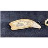 Image 2 : WHALE TOOTH ETCHED IN INK BY MEL HULL 3.5" & BONE CARVED INUIT SEAL RING