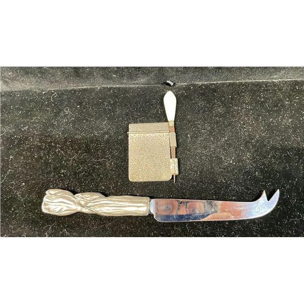 ANTIQUE 1920'S MOTHER OF PEARL SEWING HANDLE & 1992 SEAGULL STAINLESS STEEL CHEESE KNIFE WITH