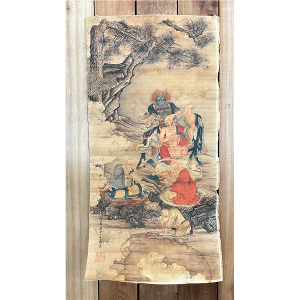 A COLOR AND CALLIGRAPHY ON PAPER SCROLL