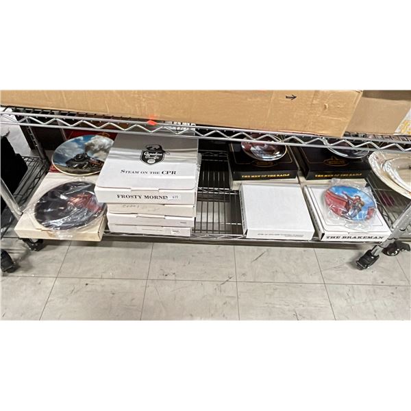 SHELF OF CANADIAN PACIFIC + OTHER BRANDS TRAIN RELATED DECORATIVE PLATES