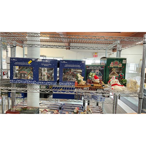 5 ILLUMINATED CHRISTMAS STRUCTURES & ASSORTED CHRISTMAS DECOR ITEMS