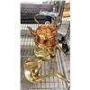 Image 2 : SHELF OF COLLECTIBLE SPOONS WITH HOLDER, DECORATIVE TRAIN ITEMS, WOODEN ELEPHANT, BRASS SWANS & BOX