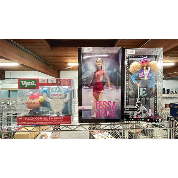 TESSA VIRTUE BARBIE DOLL, ELTON JOHN BARBIE DOLL & VYNL. YUKON CORNELIUS + BUMBLE