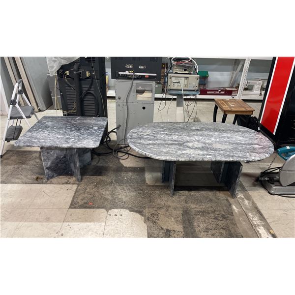 HEIGHT ADJUSTABLE MARBLE COFFEE TABLE & MATCHING SIDE TABLE - COFFEE TABLE: 49"W X 30"D, SIDE