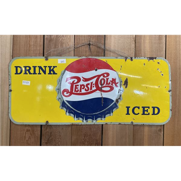 VINTAGE PORCELAIN PEPSI-COLA DOUBLE DOT ADVERTISING SIGN CIRCA 1940'S OR 1950'S
