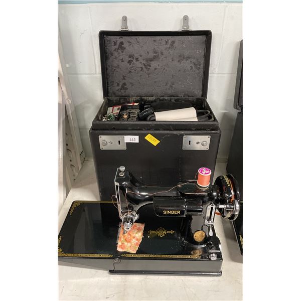 SINGER FEATHERWEIGHT 221 CAJ6-8 SEWING MACHINE WITH POWER CORD, HAND CONTROL & CASE