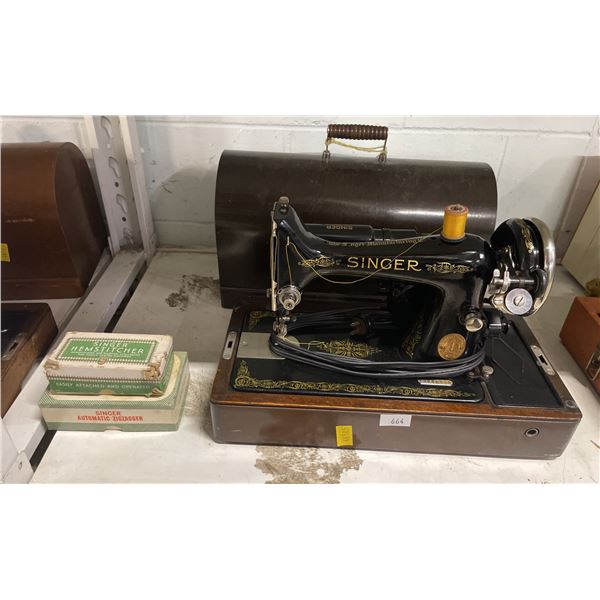 SINGER SEWING MACHINE WITH POWER CORD & CASE *NO FOOT PEDAL*, SINGER HEMSTITCHER & SINGER AUTOMATIC