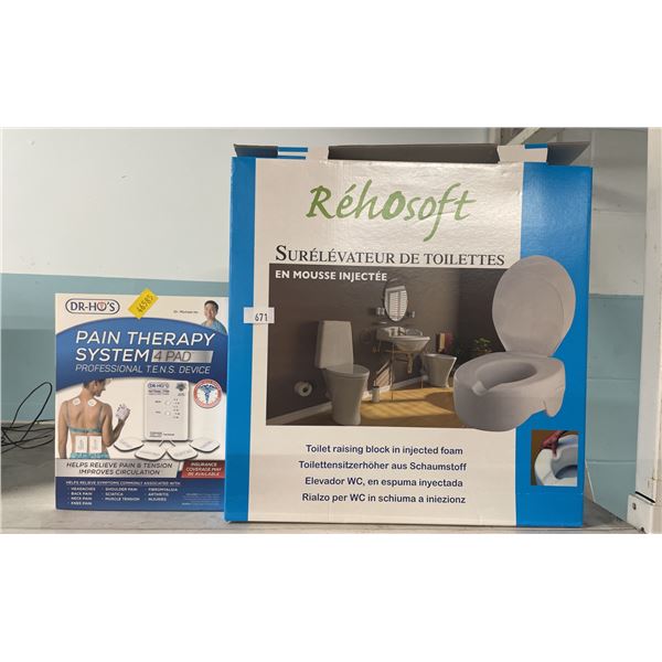 DR HO'S PAIN THERAPY SYSTEM PAD & A REHOSOFT TOILET RAISING BLOCK