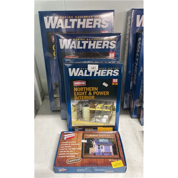 FIVE WALTHERS HO SCALE MODEL TRAIN SCENIC STRUCTURE KITS