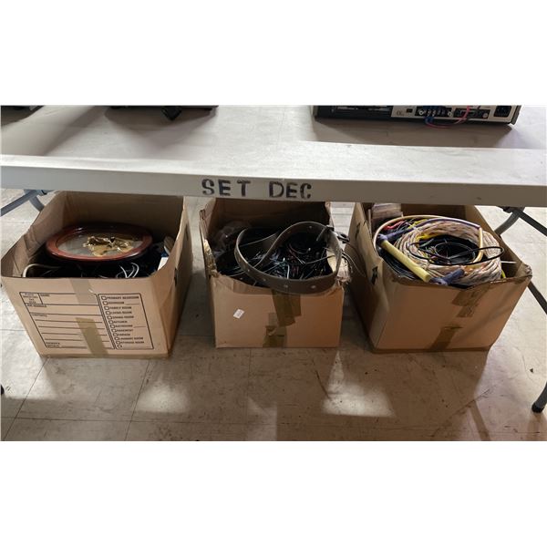3 BOXES OF ASSORTED CABLES/POWER CORDS & MORE