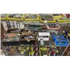 Image 1 : SHELF OF HO SCALE MODEL TRAIN SCENIC STRUCTURES, 3 TRAINS CANADA HO SCALE MODEL TRAINS & BOX OF