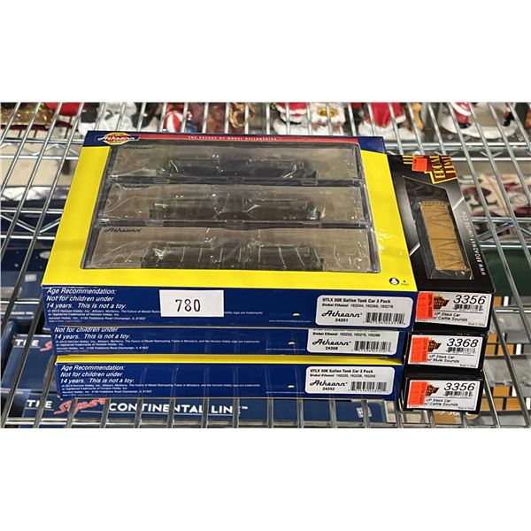 3 BROADWAY LIMITED IMPORTS N SCALE MODEL TRAINS WITH ANIMAL SOUNDS & 3 PACKS OF ATHEARNS N SCALE