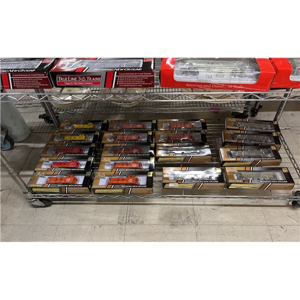 SHELF OF TRUELINE TRAINS HO SCALE MODEL TRAINS
