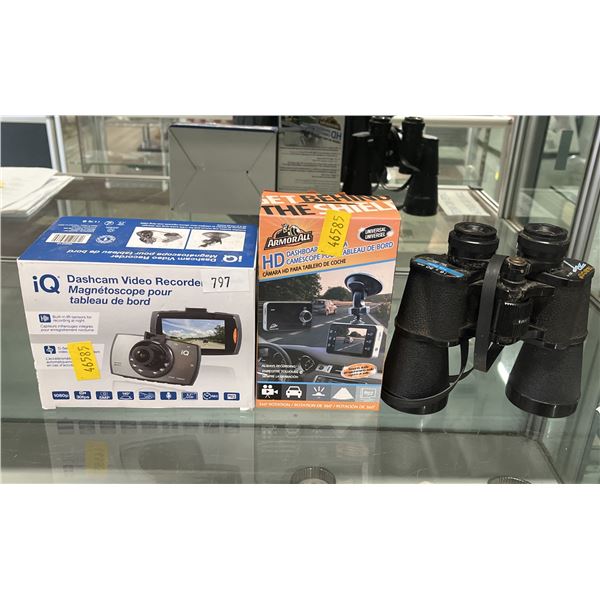 DASHCAM VIDEO RECORDER, BINOCULARS & ARMOUR ALL DASHBOARD CAMERA