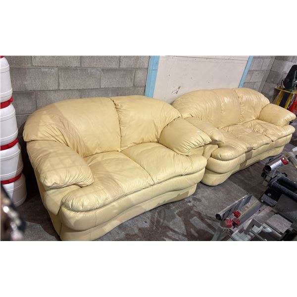 OFF-WHITE LEATHER SOFA & LOVE SEAT SET