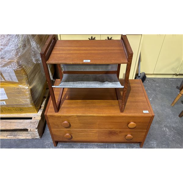 MID CENTURY MODERN ANTIQUE NEWSPAPER HOLDER (18.5" X 11.5" X 15") & 2-DRAWER CABINET (29.5" X 16" X