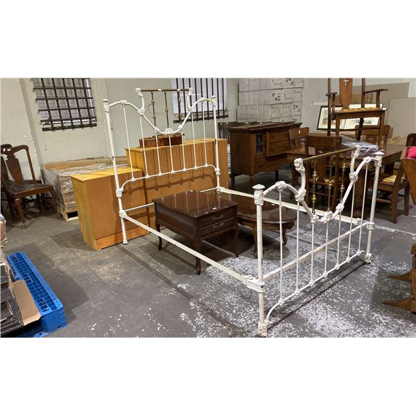 ANTIQUE DOUBLE SIZE BED FRAME WITH BRASS ACCENTS