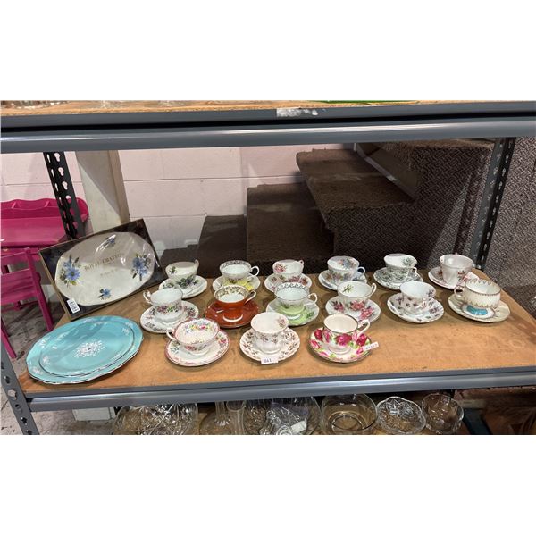SHELF OF ASSORTED BONE CHINA INCLUDING; AYNSLEY, ROYAL ALBERT, ROYAL GRAFTON & MORE
