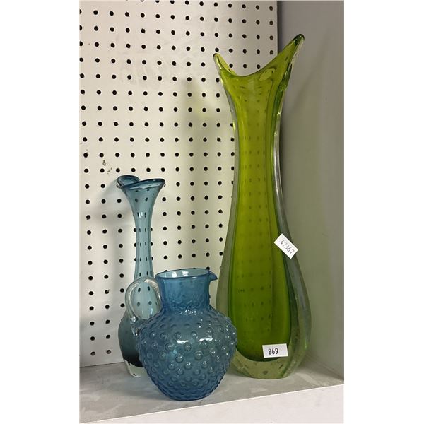 3 ASSORTED ART GLASS VASES