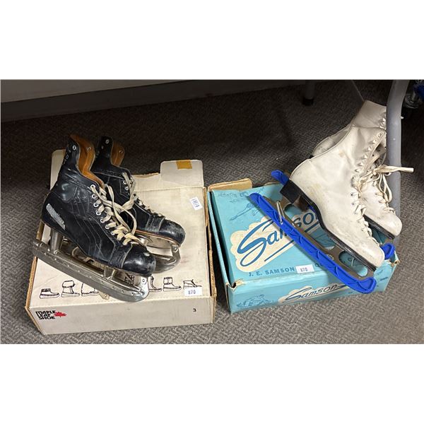ANTIQUE PRO-STYLED DAOUST HOCKEY SKATES & SAMSON ANTIQUE FIGURE SKATES