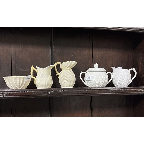ASSORTED BONE CHINA INCLUDING; SPODE CREAM & SUGAR CUPS & BELLEEK BONE CHINA