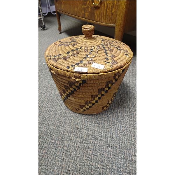 HAND WOVEN COAST SALISH LIDDED BASKET