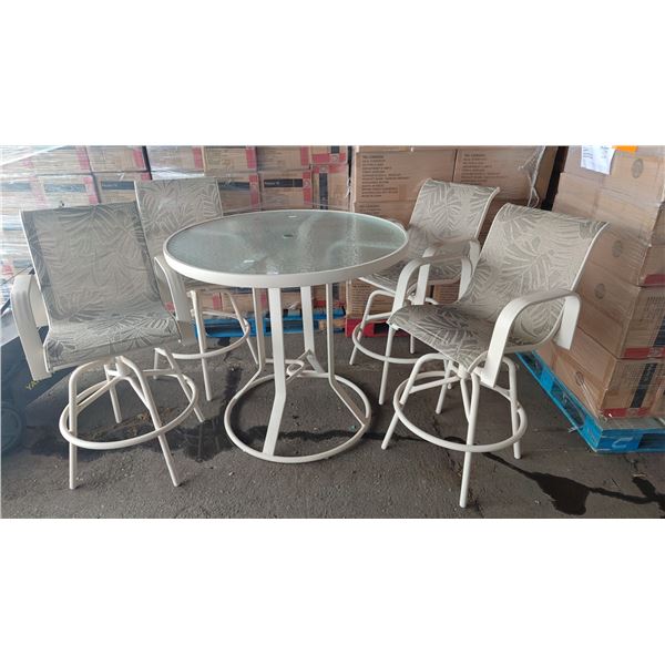 ROUND BAR HEIGHT PATIO TABLE WITH 4 SWIVEL PATIO BAR CHAIRS