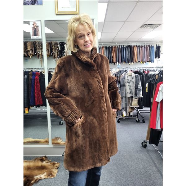 Womens Cognac Sheared Canadian Beaver Stroller