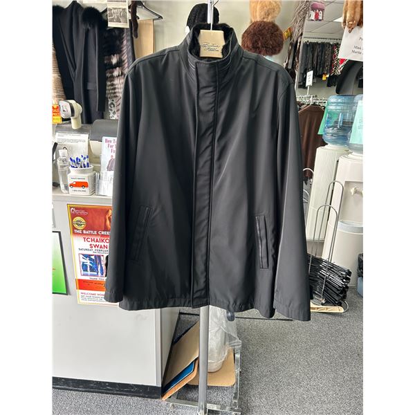 Mens Black Fabric Zip Jacket with a removable Sheared Rabbit Liner and Mink Collar