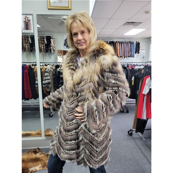 Camel Dyed Fox with Rex Rabbit Stroller Feathered Construction on a knit backing